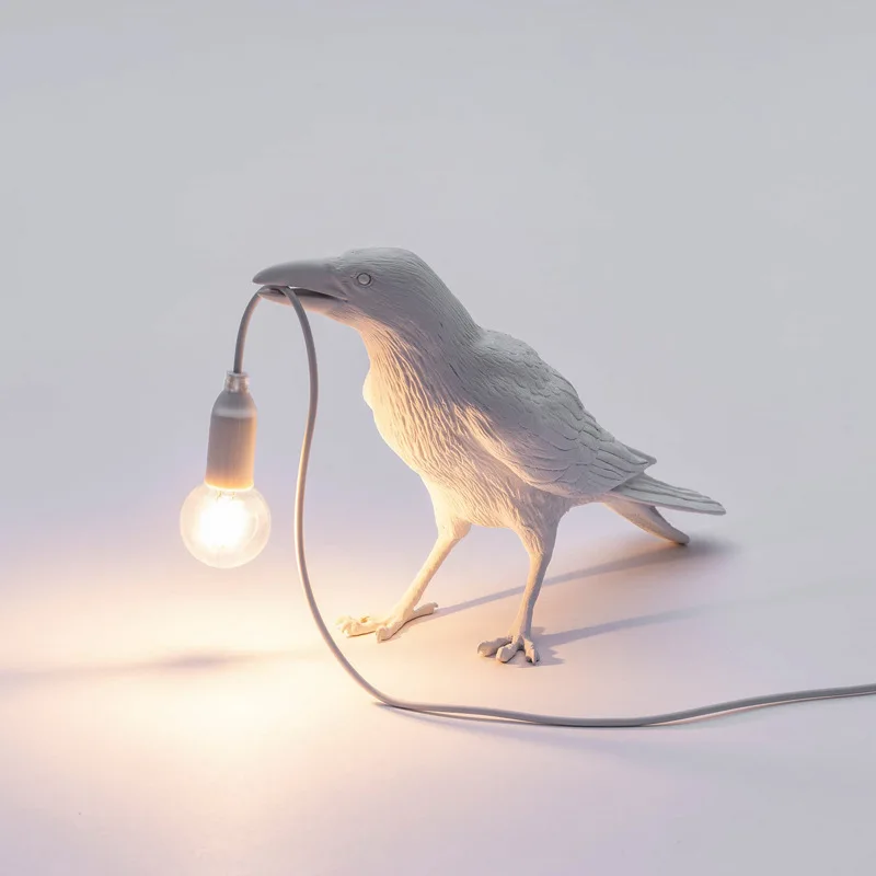 Retro Blanco Negro Pájaro Lámpara de Mesa LED de la Mesilla de Dormitorio Sala Comedor Loft Decoración del Hogar Design Noche, Escritorio de Madera, Luces de 220v 0