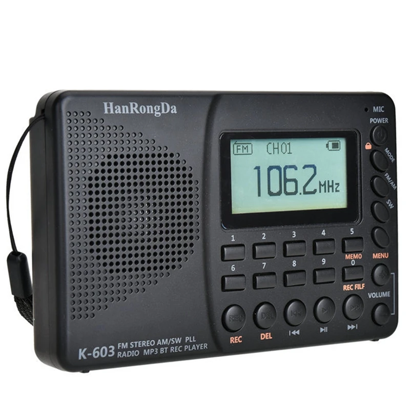 HanRongDa K-603 Completo de la Banda de AM Radio FM Bluetooth SW Portátiles Radios de Bolsillo MP3 Digital REC Grabadora de Apoyo a la Micro-Tarjeta SD 0