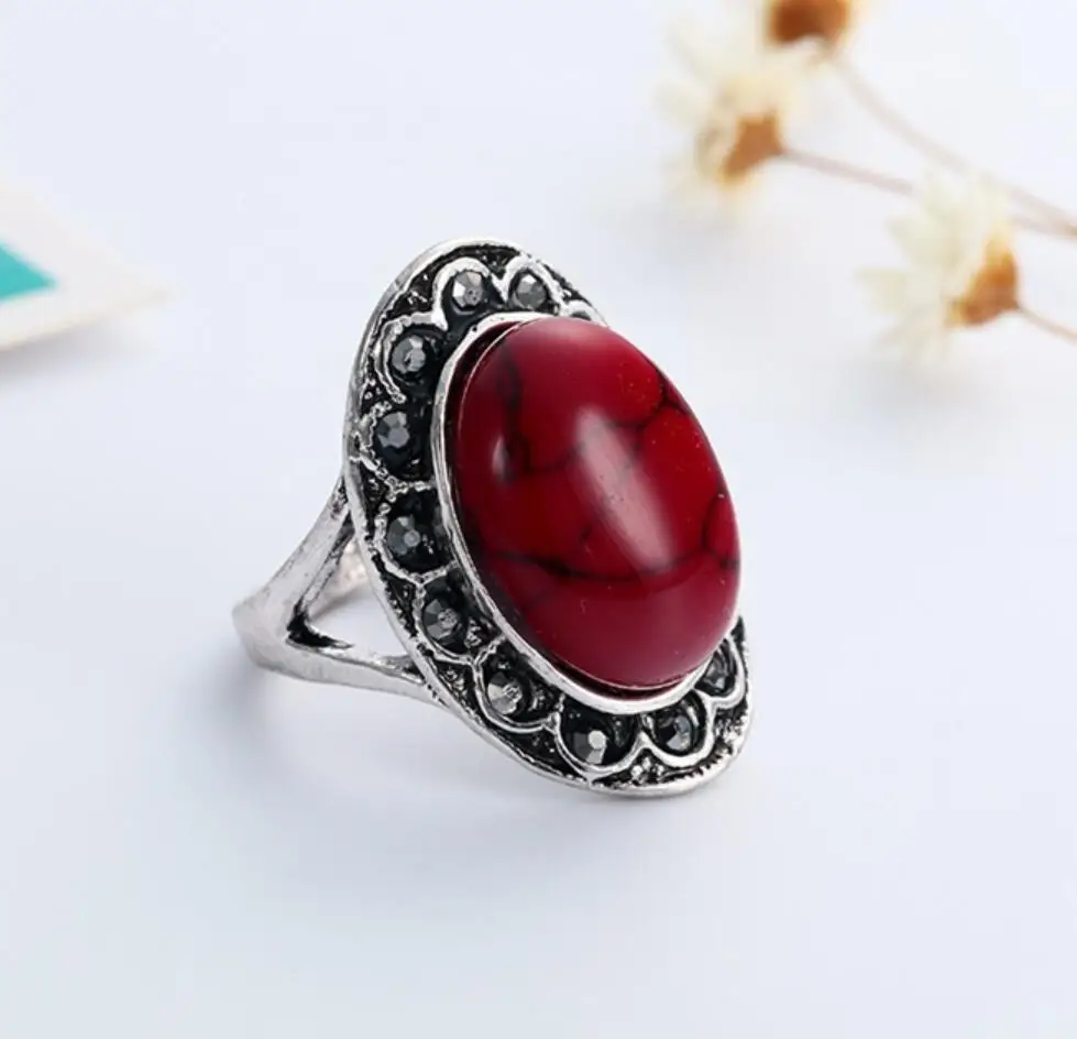 Venta caliente nuevo - envío gratuito Antiguo tíbet anillos de plata de una piedra Turquesa coral hueco del anillo de dedo 0