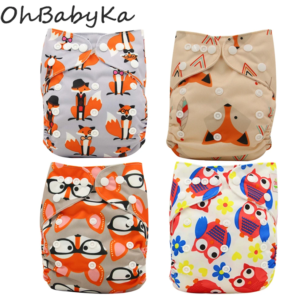 Ohbabyka 4Pcs/set Impermeable Reutilizable Infantil Bolsillo del Pañal de Tela Flamingo Bebé Pañal Cubre de Tamaño Ajustable Bebé Pantalones de Entrenamiento 0