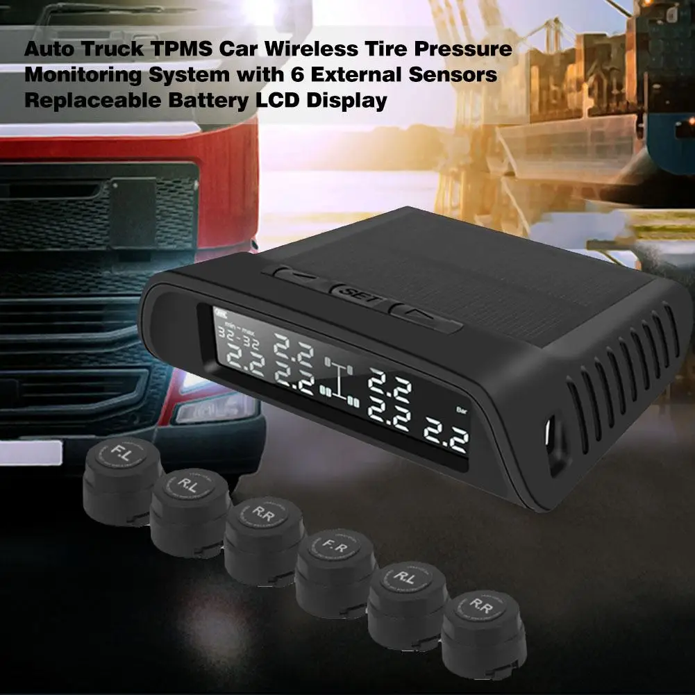 Auto Truck TPMS Inalámbrico para Coche de la Presión de los Neumáticos Sistema de Vigilancia Con 6 Sensores Externos de la Batería Reemplazable de la Pantalla LCD Para Remolque 0