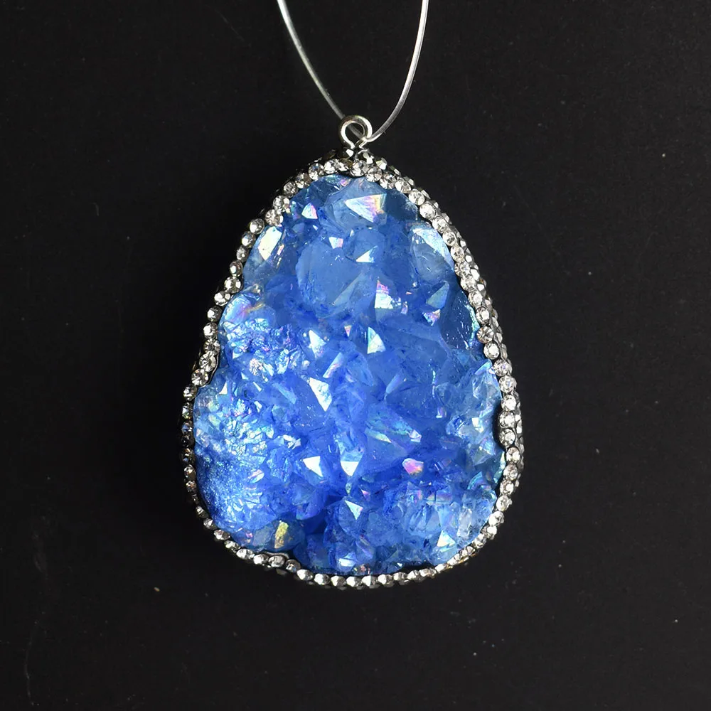 Azul de cristal de cuarzo Colgante de Piedra ágatas Druzy péndulo de piedra Natural encanto colgantes Collar de la joyería mayorista 4pcs/lot 0
