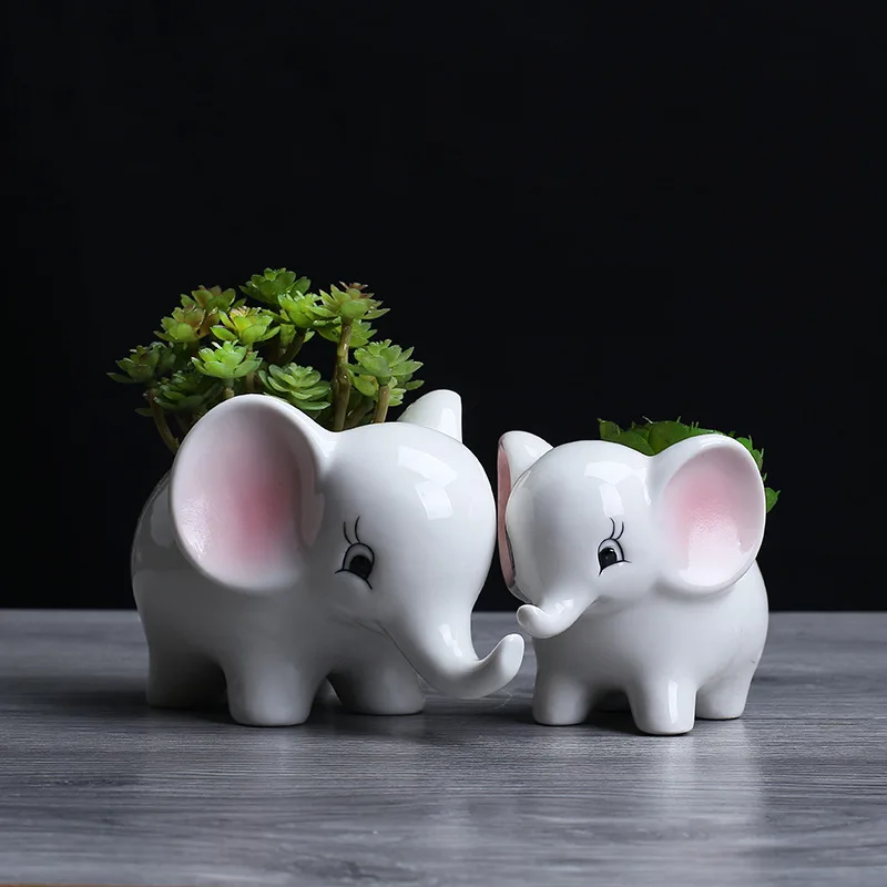 2021 clásico elefante maceta macetas para las plantas 2 pcs/lote de dibujos animados de cerámica pequeño animal maceta de plantas suculentas de la decoración del jardín 0
