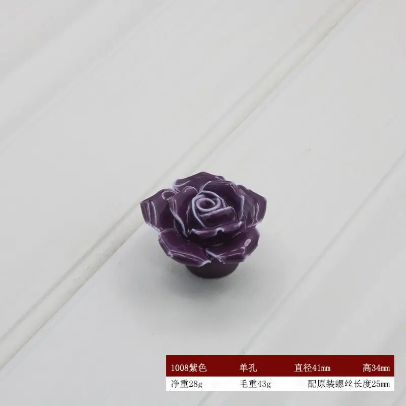 Rosa flor de cerámica de la manija de la mano moderno-una pizca de color del gabinete del cajón del gabinete manija de la puerta romántico de la manija 0