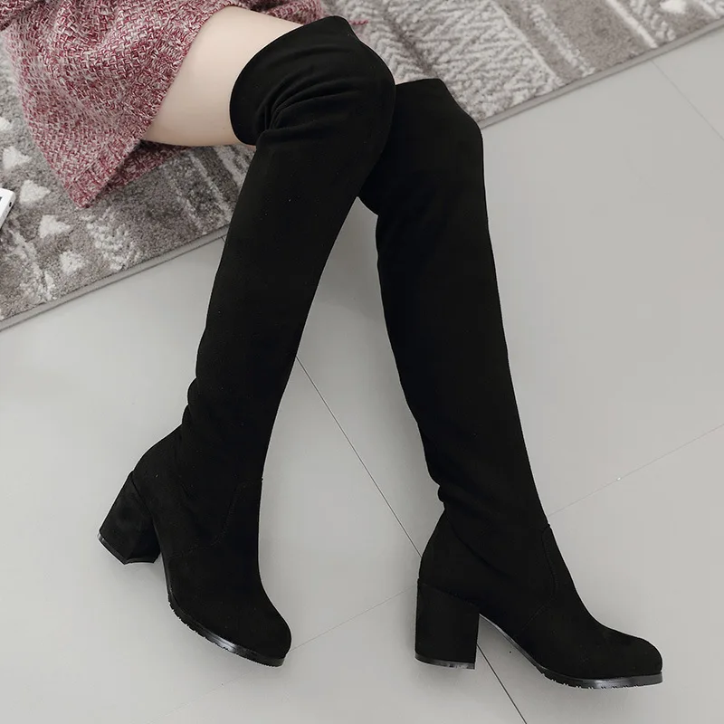 Sexy Slim Fit Elástico Rebaño de Más de La Rodilla Botas de Mujer zapatos de 2020 Otoño Invierno de las señoras de tacón alto overknee Largo del Muslo botas Altas 0