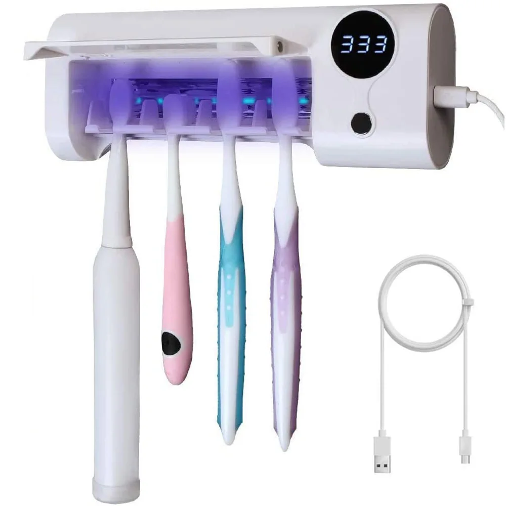 UV Cepillo de dientes Desinfectante de Baño Cepillo de dientes Titular Montado en la Pared de 1500mAh de Carga USB Función de Temporización 0