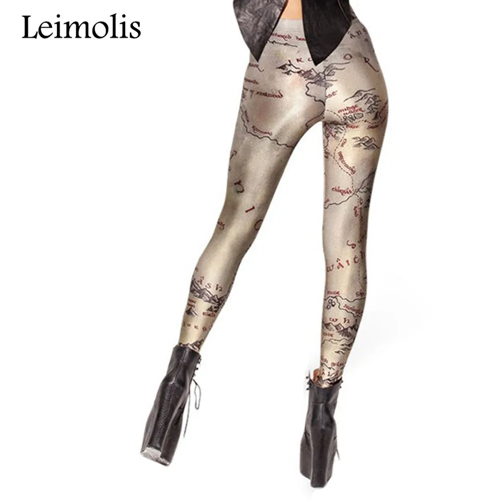 Leimolis impreso en 3D de fitness empuje hacia arriba de entrenamiento de las polainas de las mujeres gótico mapa del tesoro más el tamaño de Cintura Alta pantalones de punk rock 0