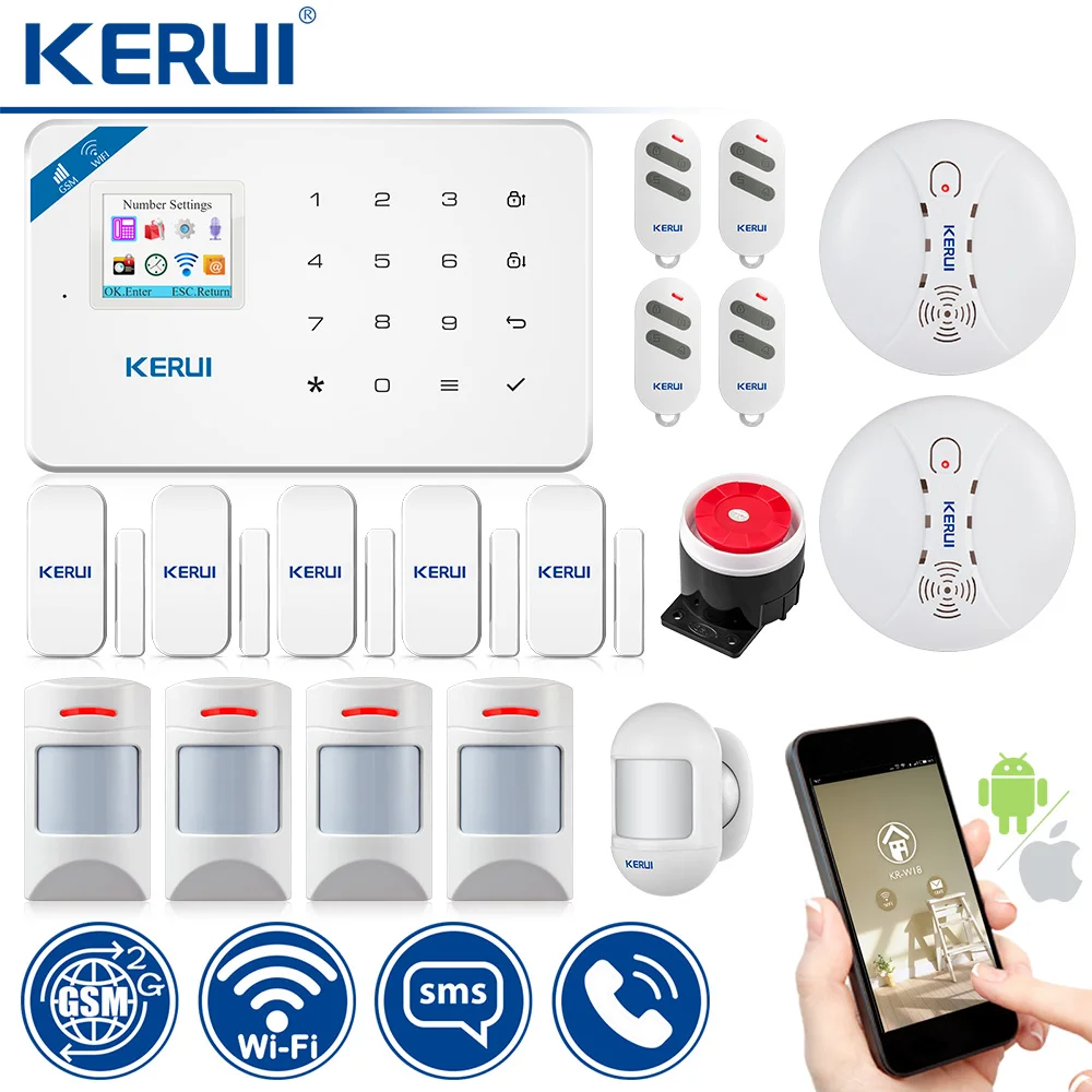 KERUI WI8 Detector PIR Inmune a Mascotas de Smart WIFI GSM Antirrobo Sistema de Seguridad de Alarma Detector de Humo de Protección contra Incendios 0