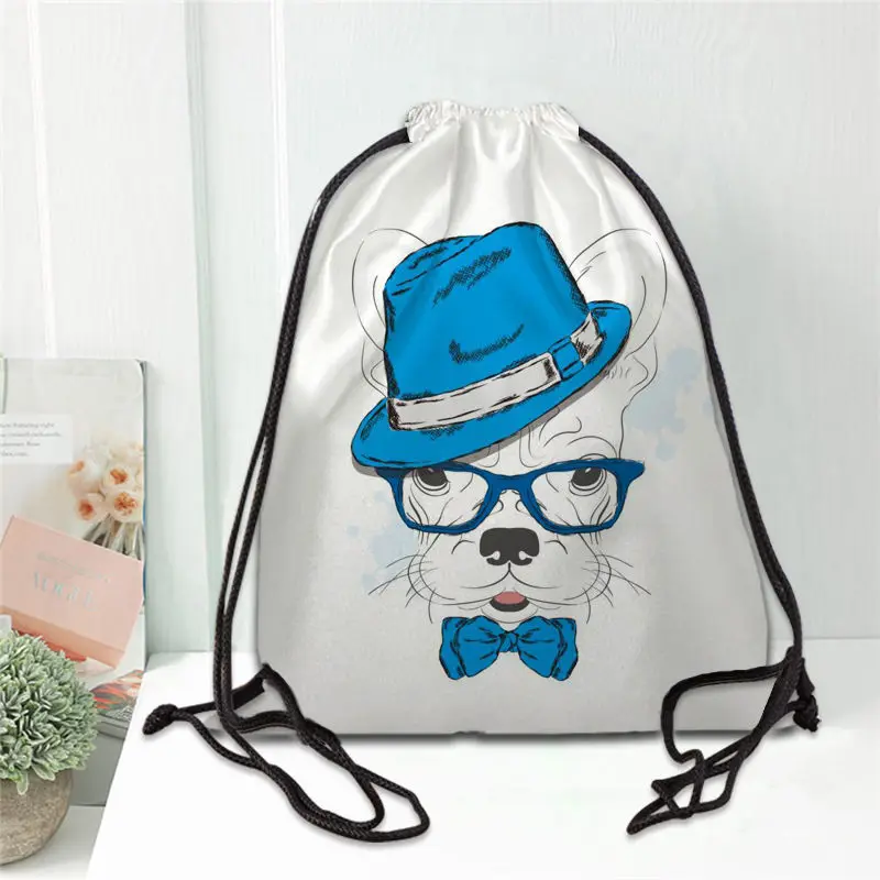 Personalizado de la Moda de dibujos animados animales perro Impresión Mochila con Cordón de Zapato bolsa de Viaje a la Playa de la Escuela de Multi-función de Bolsos de Lazo de Satén 0