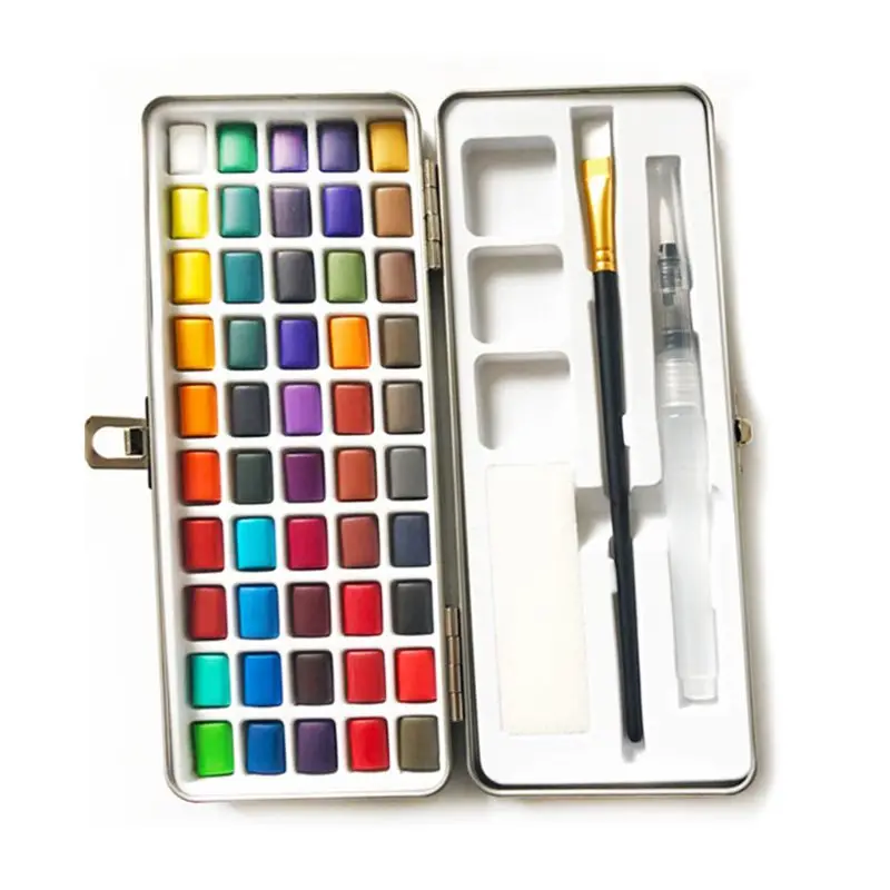 50 Colores Sólidos Acuarela Pintura Pigmento Conjunto Portátil para Principiantes Dibujo de Arte X6HB 0