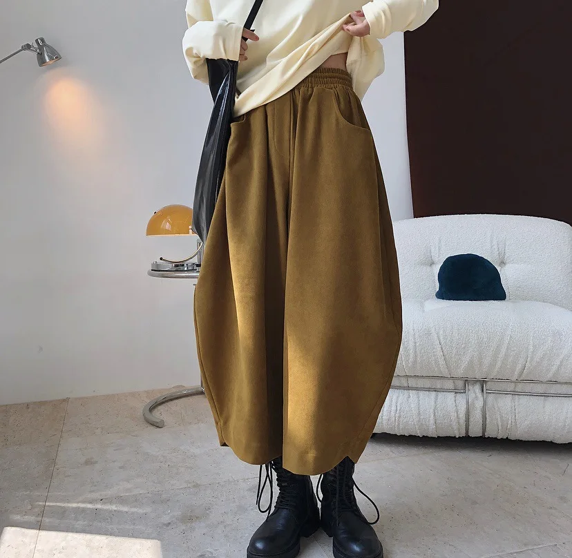 Nuevo Estilo para el Otoño y el Invierno de Estilo Japonés Amplia Pierna Casual Pantalones Mujer Pantalones de Harajuku 2020 Kpop Salón de Desgaste 0