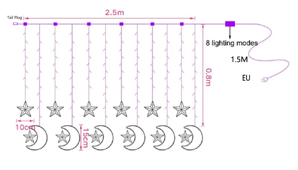 Luna Estrella de la Lámpara LED de la Lámpara de la Cadena de Ins Luces de Navidad de la Decoración de la Fiesta de las Luces de la Cortina de la Lámpara de la Boda de Neón de la Linterna de 220v de hadas de la luz 0