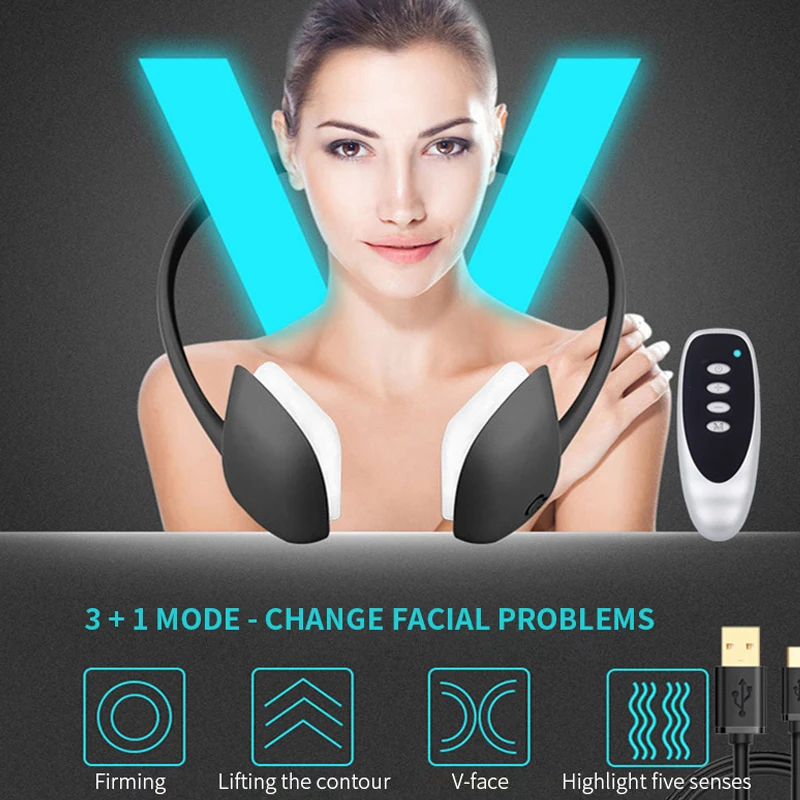 2020 Nuevas Facial Masajeador en forma de V de la Cara de levantamiento de EMS Portátil de Doble Mentón Removedor de Arrugas lifting facial de la Belleza Facial Slim Cuidado de la Piel 0