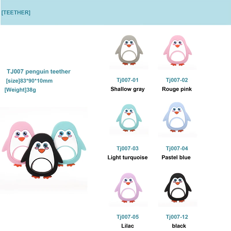 Pingüino de 2pcs de los Animales de Silicona Mordedores Libre de Bpa Bebé Chupadero de la Dentición Collar Colgante de Montaje Infantil el Chupete de la Cadena de BRICOLAJE 0