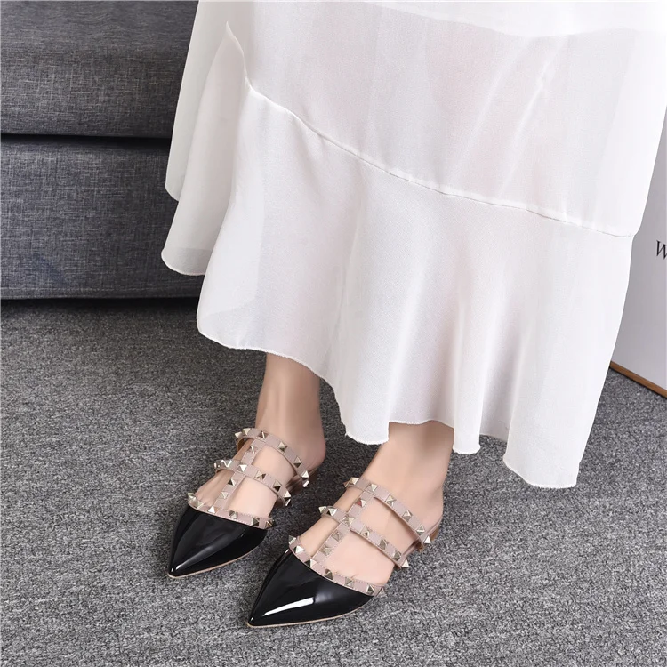 Nuevo de la Moda de 2020 Remache sandalias planas de vaca Real de cuero de las mujeres zapatos de mujer Japaned de Alta Calidad de cuero de zapatos de señora Tamaño 35-41 0