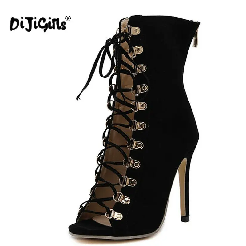 DIJIGIRLS Botas de Mujer de Moda de Calidad Gladiador zapatos de Tacón Alto de las Mujeres Sandalias de Genova Stiletto Sandalias Botines Dedo del pie Abierto de Encaje Hasta 0