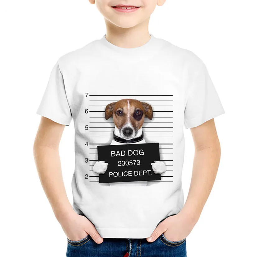 Perro Policía gráfico Impreso camisetas de animales Divertidos ropa de Niños MAL Perro Pug, Bulldog Verano Camisetas de niñas camiseta de los niños para los niños 0