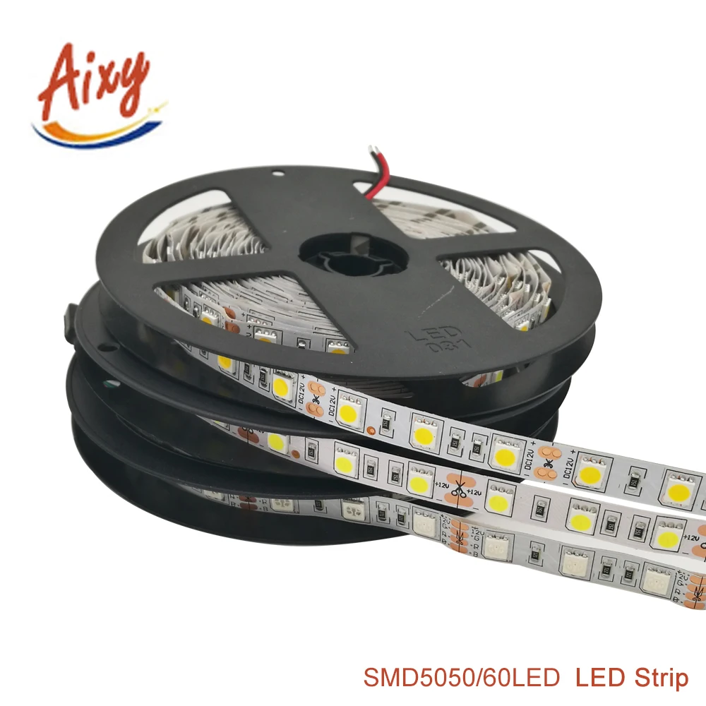Tira de LED 5050 DC12V 60LEDs/m, 5m/lote Flexible de Luz LED tiras RGB SMD5050 Cinta de Neón de la cinta de la lámpara Brillante al aire libre Interiores decorar 0