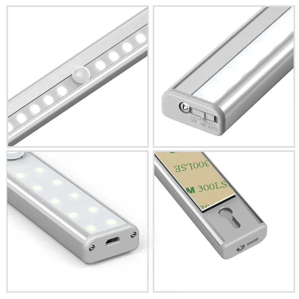 LumiParty 20 de Gabinete del LED luz de Noche LED Luz de la Noche Recargable USB Sensor de Movimiento para el Armario de Movimiento Inalámbrico Activado Lámpara 0