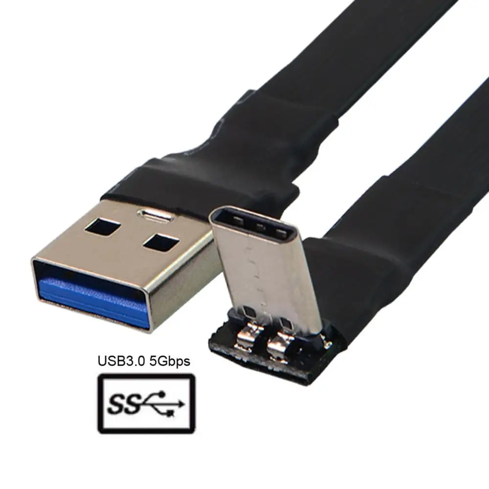 Hasta en Ángulo Plano USB-C Cable de Tipo C Macho a USB3.0 Cable de Datos 20cm Slim Flat Blanda para Tablet y Teléfono y ordenador Portátil 0