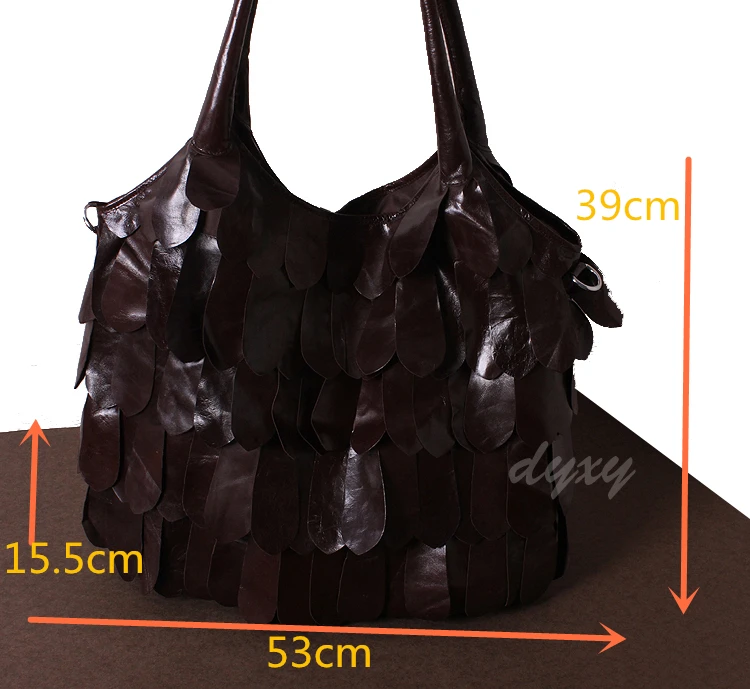 Natural grande bolso de hombro de cuero con hojas rotas de gran capacidad de las mujeres del bolso de tamaño 53*39cm 0