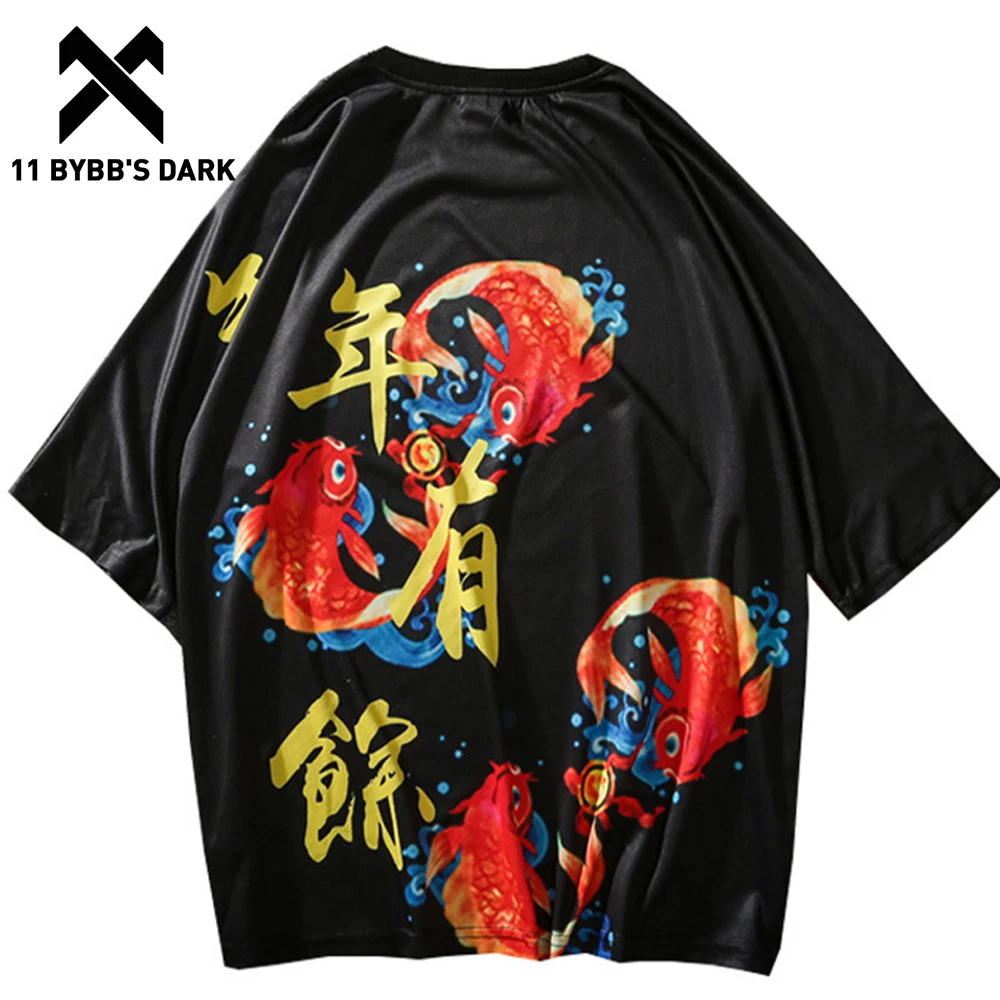 11 BYBB OSCURO Kanji Estilo de la Carpa de Impresión de la Camiseta de Verano Divertido Patrón de Manga Corta de los Hombres de Hip Hop Ropa Casual Camiseta camisetas JQ05 0