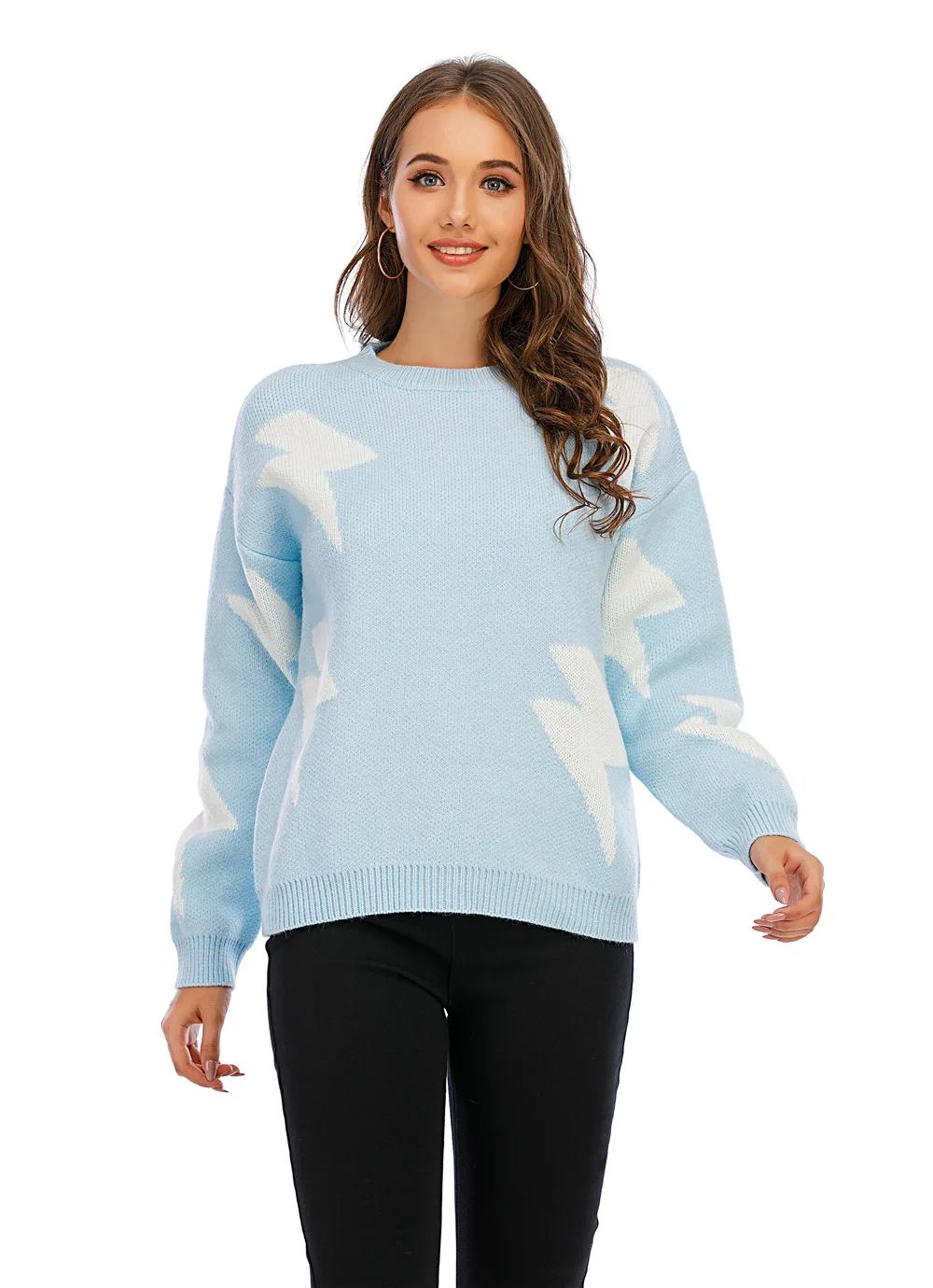2020 el otoño y el invierno de las nuevas mujeres del suéter de punto estrella del rayo patrón de costura suéter 0
