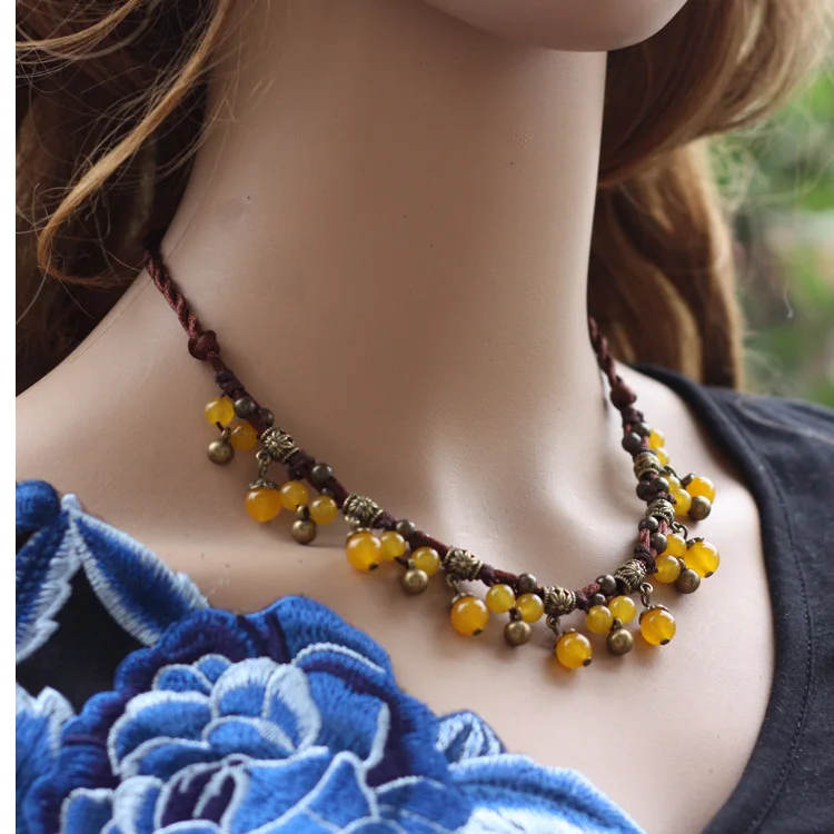 Violeta amarillo verde Ágata roja onyx borla gargantilla collares étnicos, las mujeres collar de bohemia hecha a mano collar nuevo 0509 0