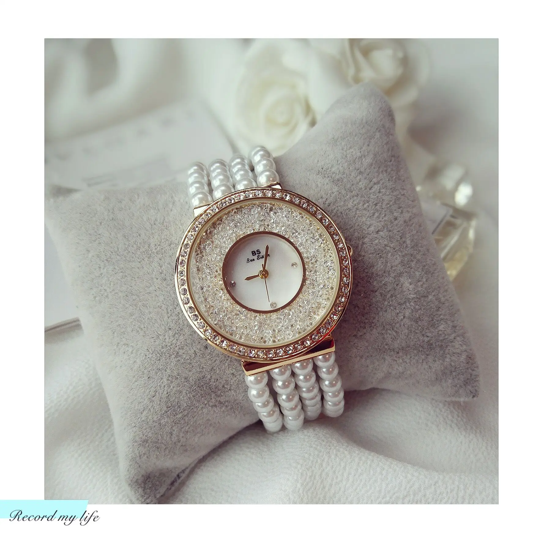 Reloj Mujer Mujer Relojes de Imitación Perlas Pulsera Brillante Diamante de Cristal Elegante Vestido de Reloj de Cuarzo para Mujer Regalo FA1305 0