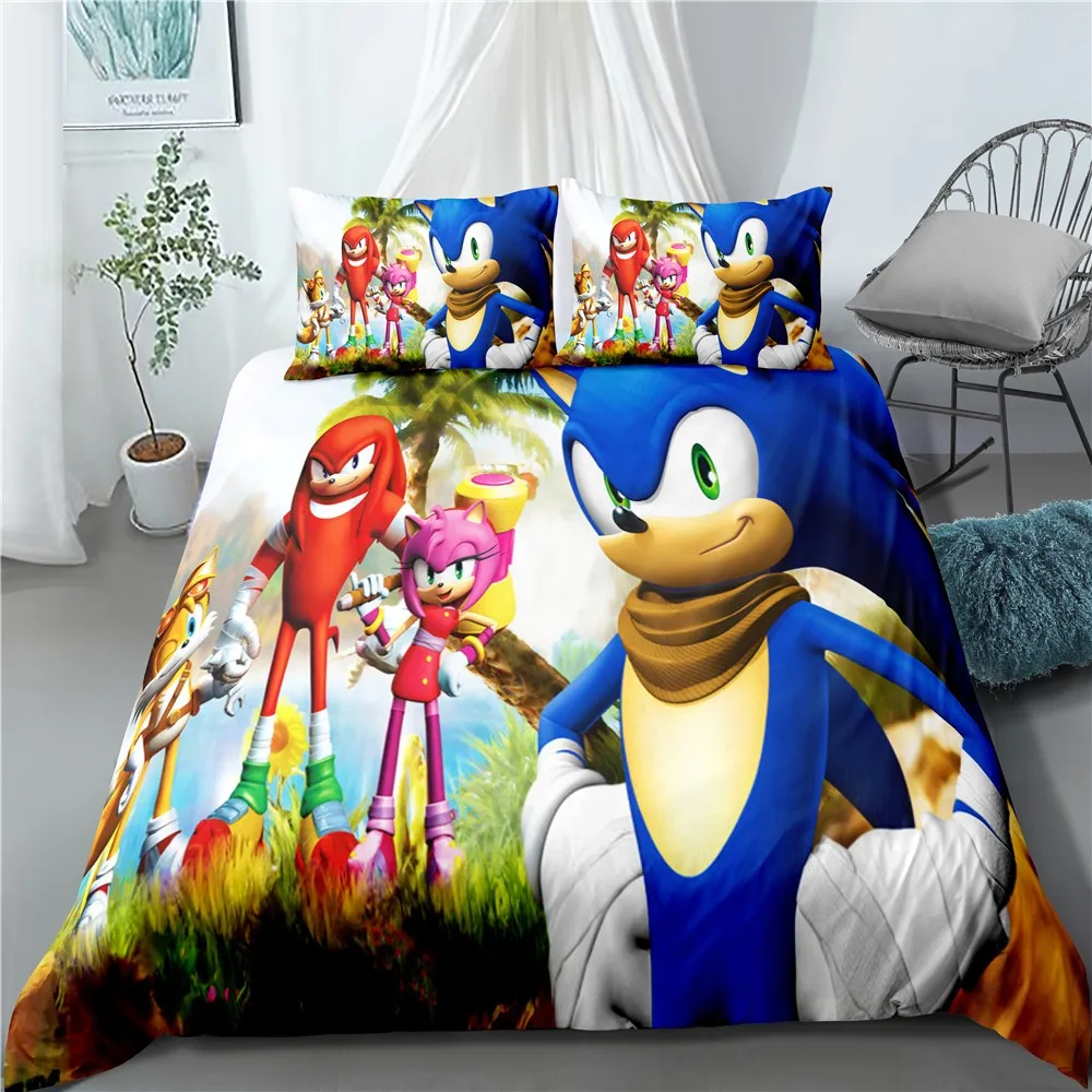 Sonic, el Erizo de Microfibra de ropa Nueva de dibujos animados de la Cubierta de la caja de Regalo de Navidad funda de Edredón de Gemelas Completa de Queen King Conjunto de Ropa de Cama 0