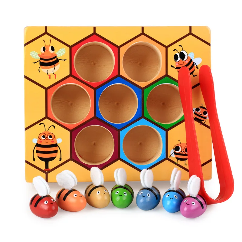 Los niños juguetes educativos bebé montessori material de aprendizaje de la captura de la abeja de juguete para los niños de coincidencia de color y de la habilidad de motor practicar+regalo 0