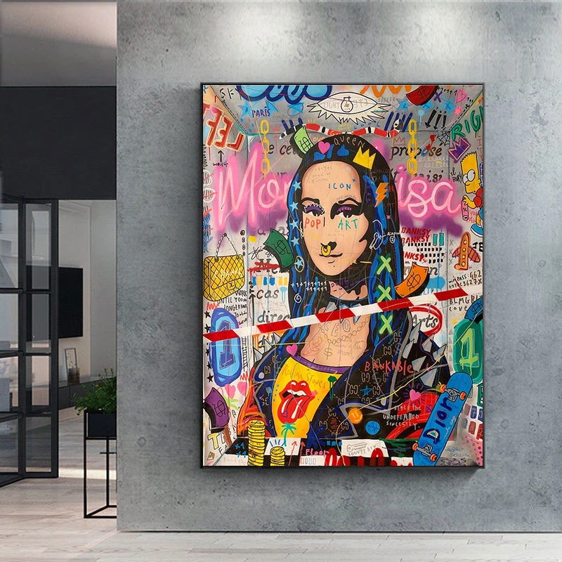 Mona Lisa Dinero Pintura en tela, El Mundo Es Tuyo Carteles y Grabados de la Pared del Arte del Graffiti Imágenes para la Sala de estar Decoración de Cuadros 0