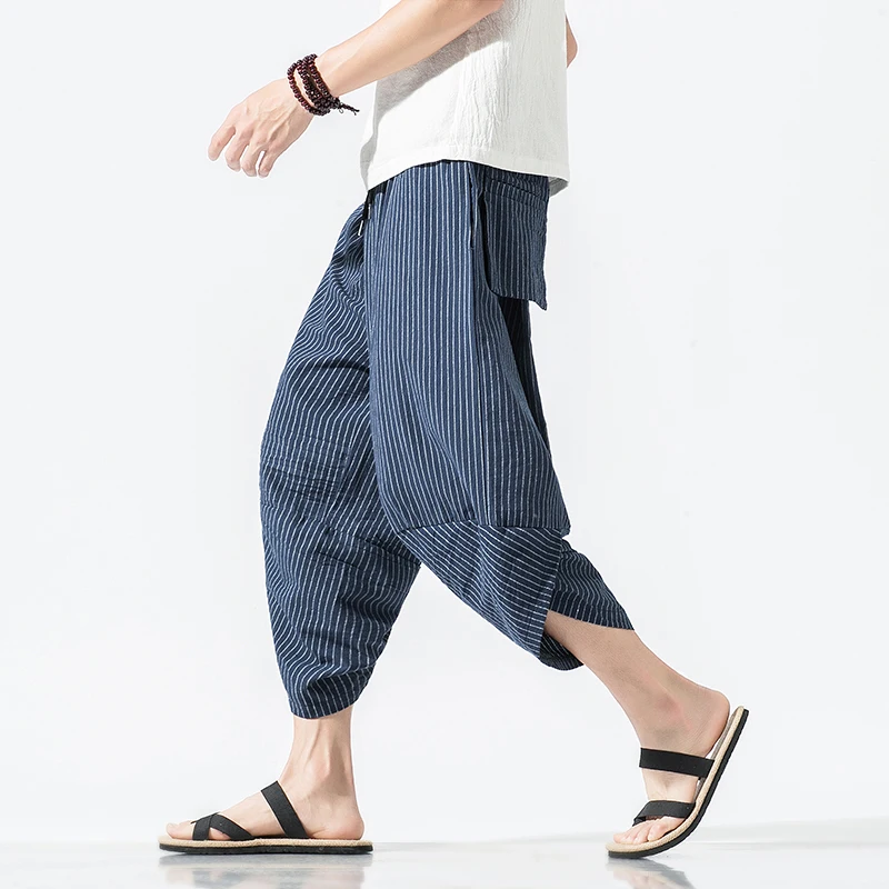 Estilo chino de Harén Pantalones de los Hombres de Verano de 2020 Casual Rayas Corredores de Pantalones de Hombre Ropa de Algodón de la Pantorrilla-longitud de los Pantalones de los Hombres 0