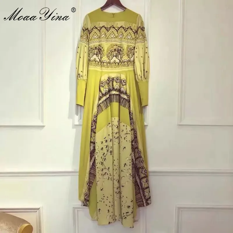 MoaaYina Diseñador de Moda vestido de Primavera, el Otoño de las Mujeres del Vestido de la Linterna de la manga de la Impresión del Vintage Vestidos de Vacaciones 0