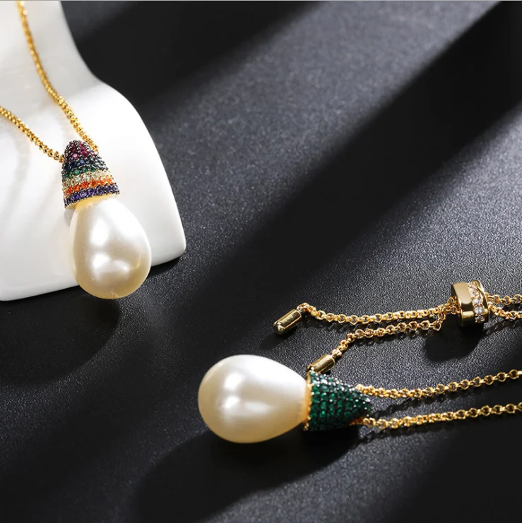 Cristal de circón collar ajustable producto nuevo arco iris barroco collar de perlas de la moda femenina nicho de clavícula diseño de la cadena de sentido 0