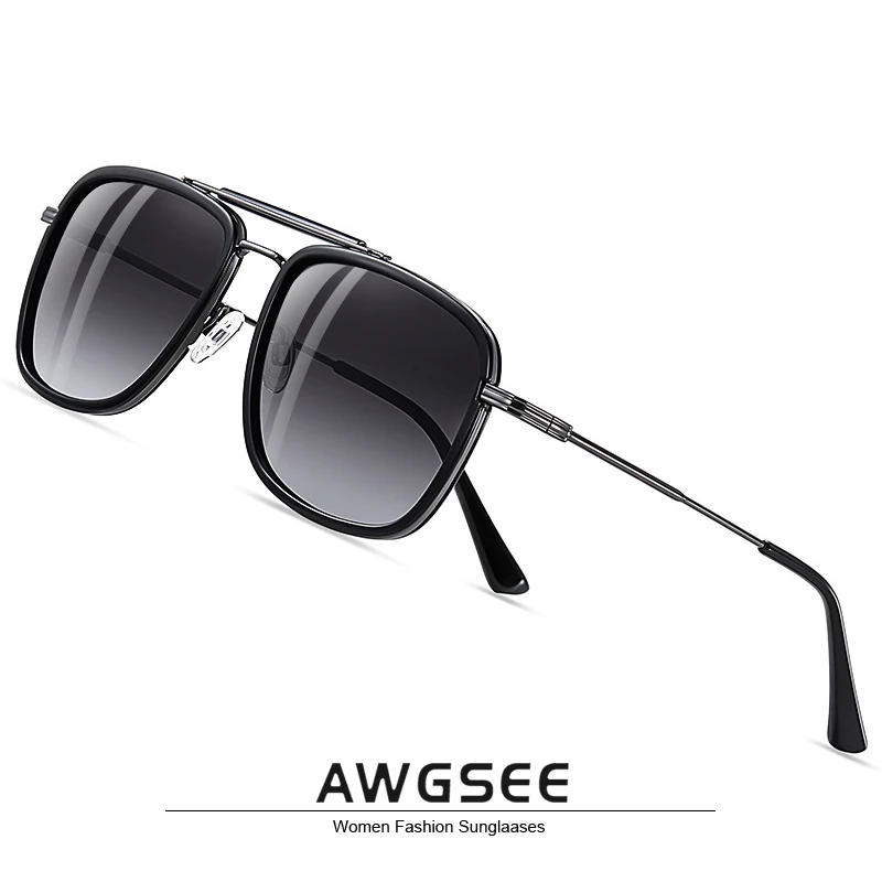 AWGSEE Nuevo Polarizado Gafas de sol de los Hombres de la Vendimia de la Marca del Diseñador de Tonos de Marco de Metal de Anteojos Mujeres Lentes Cuadradas de protección UV 0