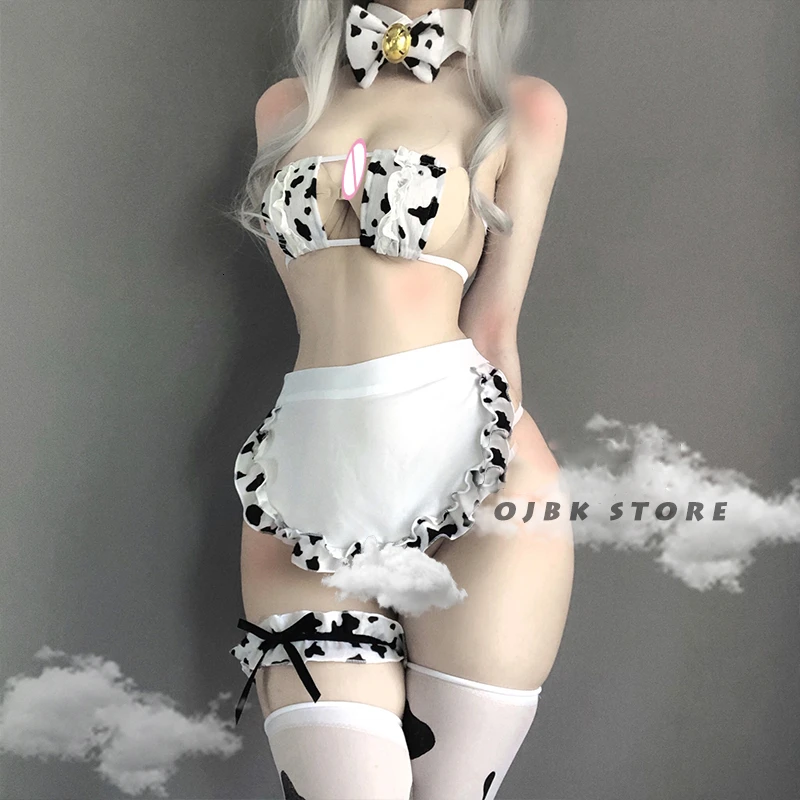Nuevo Cos Vaca Traje de Cosplay de Maid Tankini Bikini Traje de baño de Chicas Anime trajes de baño Ropa Lolita Bra y Panty Conjunto de Medias 0