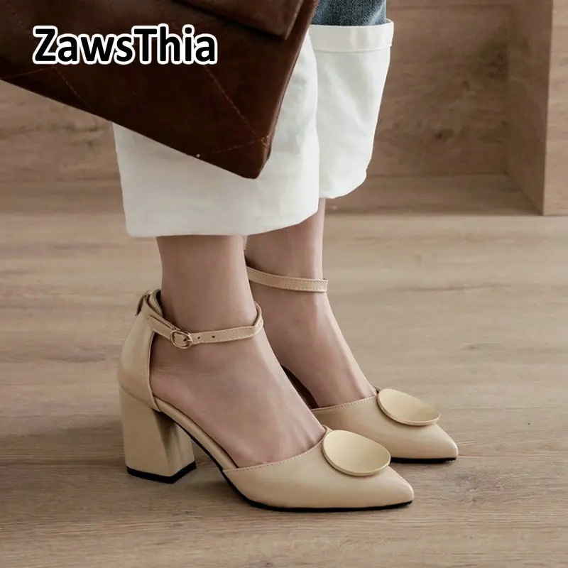ZawsThia 2020 verano nuevas mujeres sandalias de dedo del pie puntiagudo bloque de zapatos de tacón alto zapatos de gladiador de las mujeres de las bombas de las señoras sandalias de gran tamaño 45 46 0