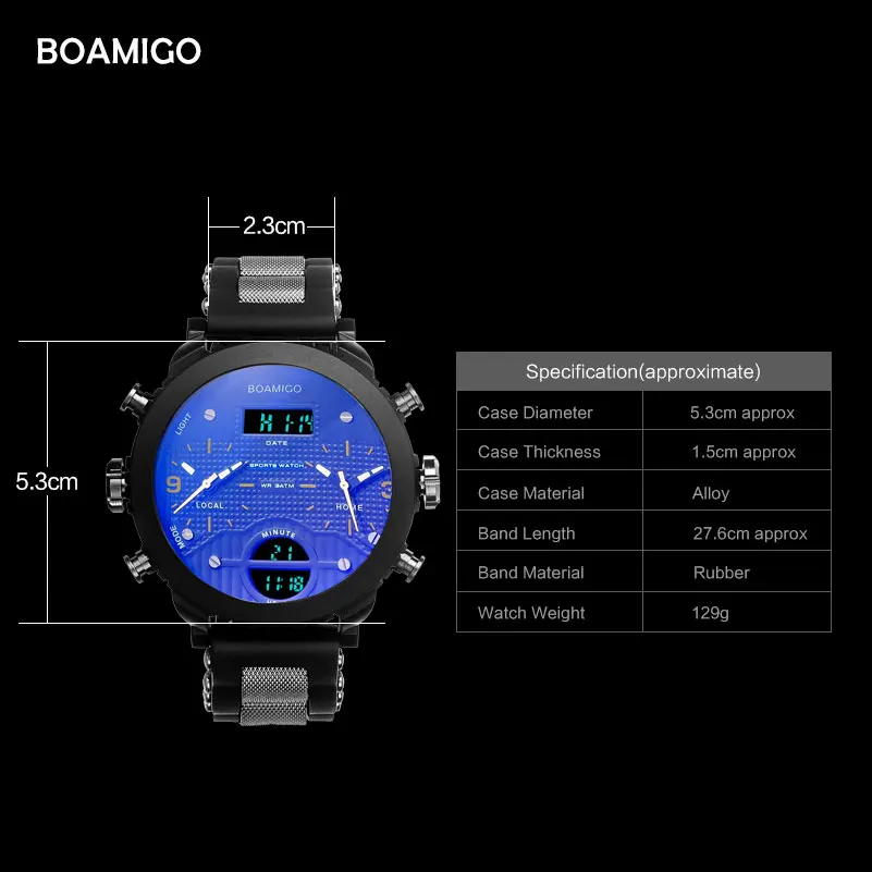 Marca BOAMIGO 3 Tiempo de la Zona Militar de Deporte del Reloj Impermeable Reloj Masculino LED Digital de Cuarzo Relojes de Pulsera de Regalo de relogio masculino 0