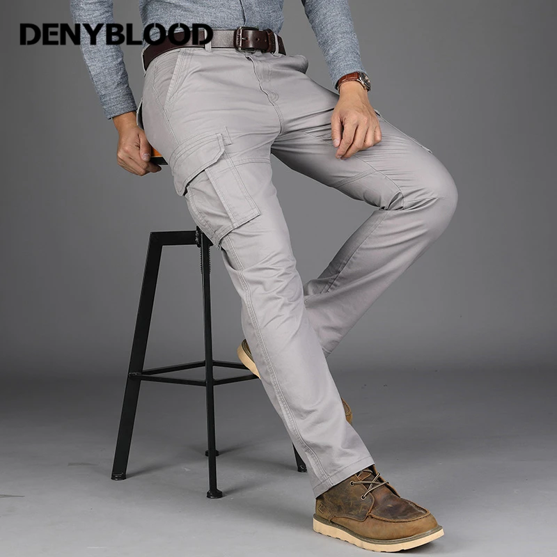 Denyblood Jeans para Hombre Pantalones de Carga Mutil Bolsillos Ejército Verde Pantalones de Sarga Militar Pantalones de corte Recto Pantalones Casuales para Hombres 8509 0