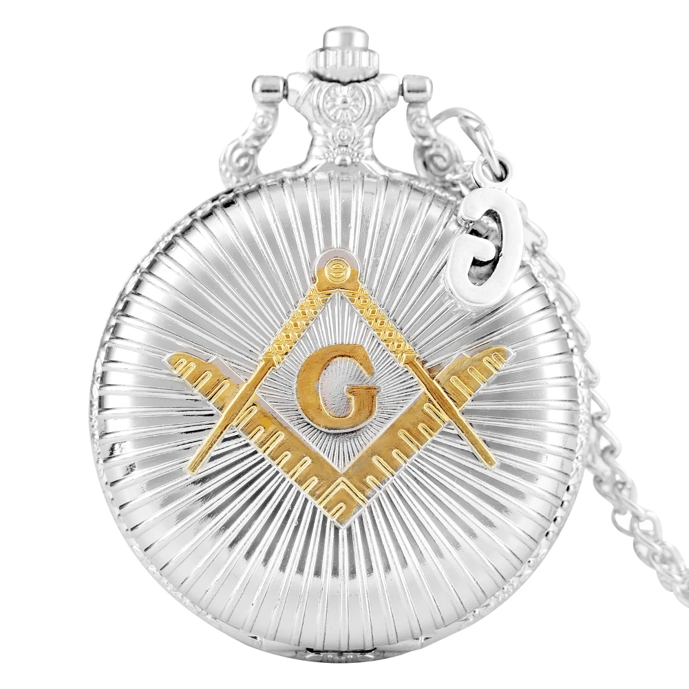 De lujo de Plata Masónico de la Masonería Tema de Aleación de Reloj de Bolsillo de Cuarzo Masón Colgante de la Hora del Reloj Collar de Cadena con G Accesorio 0