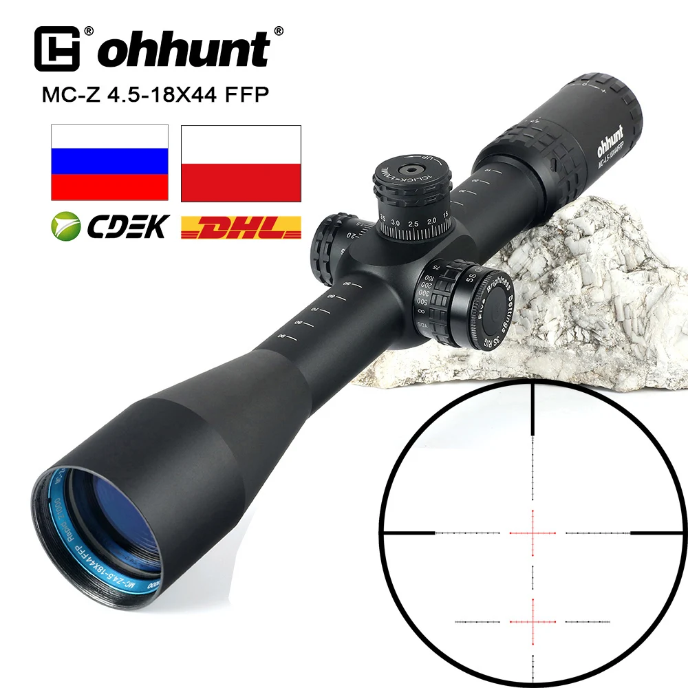 Ohhunt MC-Z 4.5-18X44 FFP Primer Plano Focal de la Caza Óptica Lugares de interés de Vidrio Grabado Retícula Lado de Paralaje Torretas de Bloqueo de Reinicio Alcance 0