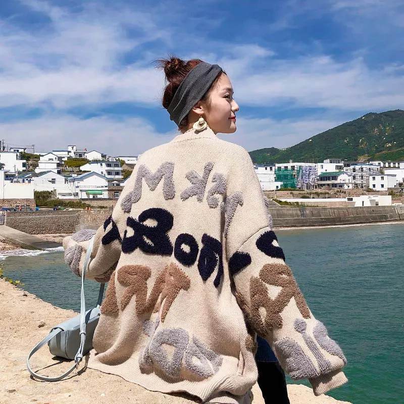 2019 de las Nuevas Mujeres de Otoño/Invierno Abrigo Suelto coreano Chaqueta de Punto las Mujeres de la Carta Larga Suéter de las Mujeres chaquetas de invierno mujer 2019 0