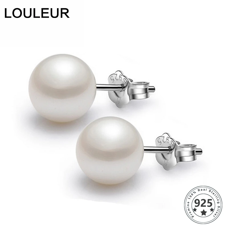 LouLeur 6-8mm Shell blanco Perla Rosa, Plata 925 Aretes de Joyería de Moda para las Mujeres Mayoristas Pendientes 0