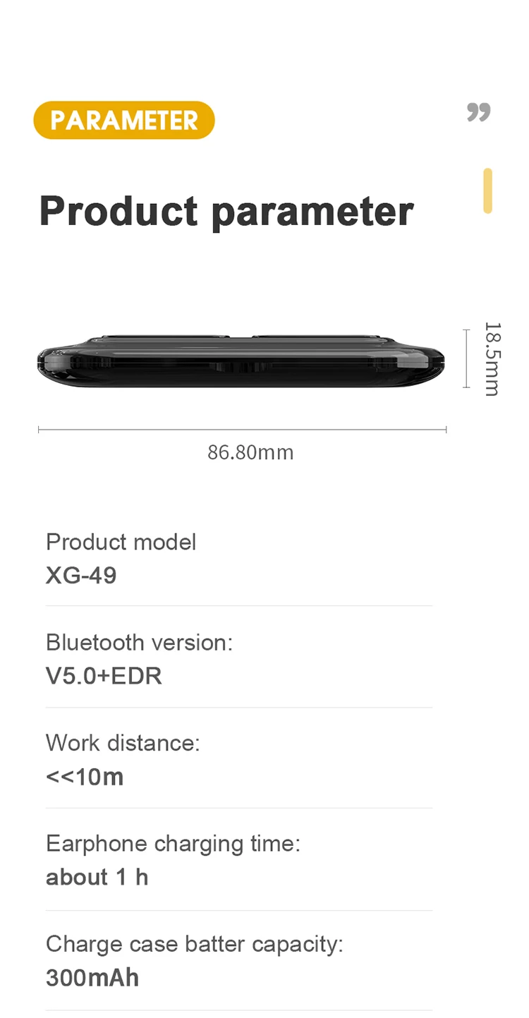 2 colores XG49 TWS Toque Bluetooth Inalámbrico de Auriculares Estéreo de alta fidelidad Deporte Auriculares Binaurales Llamada Auriculares 0
