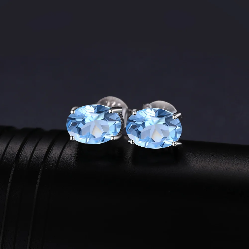 JewelryPalace 1.9 ct Genuino Azul Topacio Pendientes del Perno prisionero de la Plata Esterlina 925 Aretes Para las Mujeres de corea Utilidad de la Moda de Joyería de 2021 0