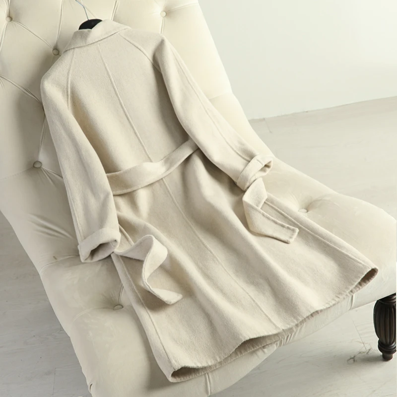El de la Cachemira abrigo de doble cara con lana abrigo a medio anti-temporada de traje de flaco collar versión coreana de color beige abrigos 0