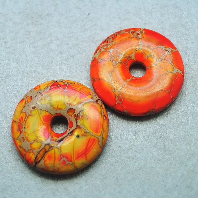 2PCS la naturaleza imperial de piedra de jaspe colgantes de la forma redonda de la rosquilla tamaño de 40 mm de color naranja muy caliente de piedra de la gema de las mujeres de la joyería 0