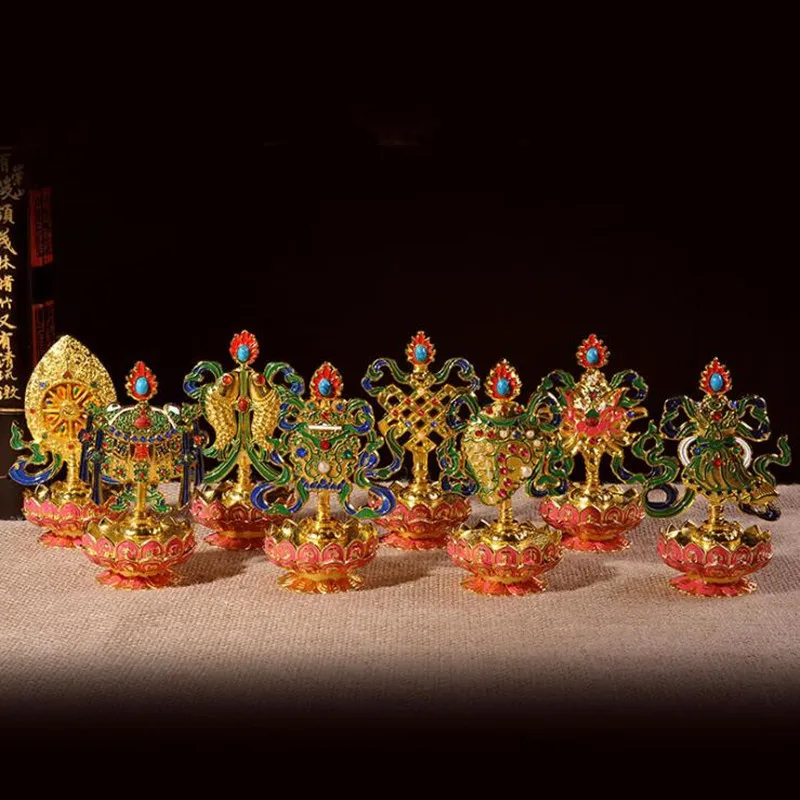 Budismo esotérico Herramientas Especiales Talismán Ocho Auspicioso Decoraciones 8pieces Un Conjunto Pintado Budista de la Sala de Decoraciones para el Hogar 0
