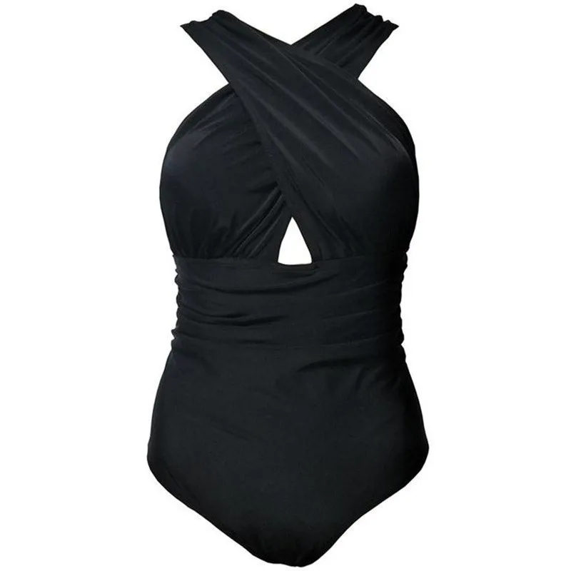 2021 Sexy Cruz Halter de las mujeres trajes de baño Sólido de una sola pieza traje de baño de las mujeres trajes de baño Negro Rojo ropa de Playa a Nadar 0